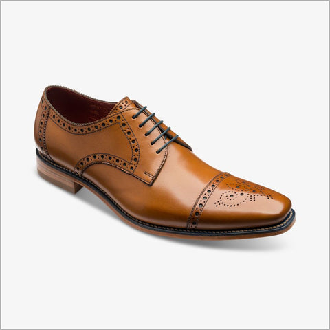 Loake Foley Tan Leather Semi Brogue Derby Shoe=