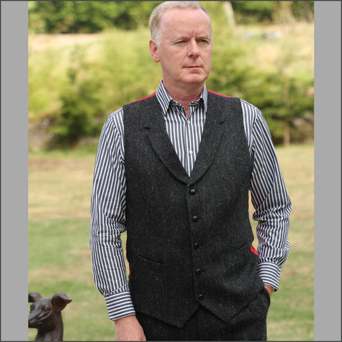 Harris Tweed Charcoal Herringbone Waistcoat`
