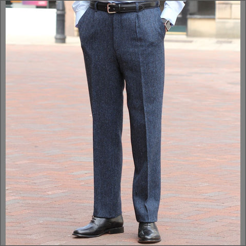 Harris Tweed Dark Blue Herringbone Trouser=