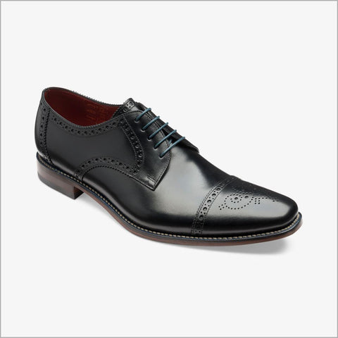 Loake Foley Black Leather Semi Brogue Derby Shoe=