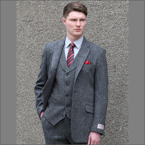 Harris Tweed Grey Herringbone Jacket=