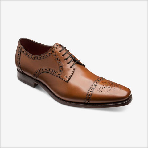 Loake Foley Cedar Leather Semi Brogue Derby Shoe=
