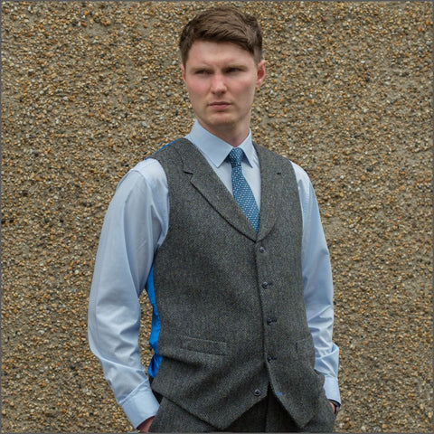 Harris Tweed Heather Blue Waistcoat`