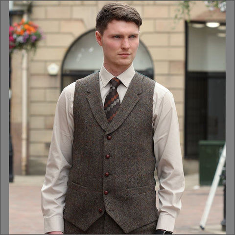 Harris Tweed Brown Herringbone Waist Coat`