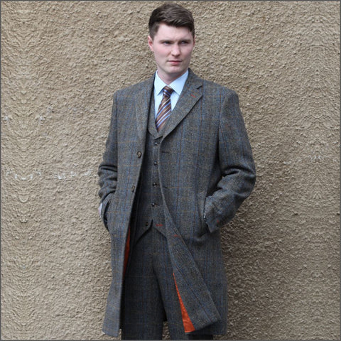 Harris Tweed Brown Blue Herringbone Overcoat*