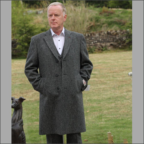 Harris Tweed Dark Grey Herringbone Overcoat*