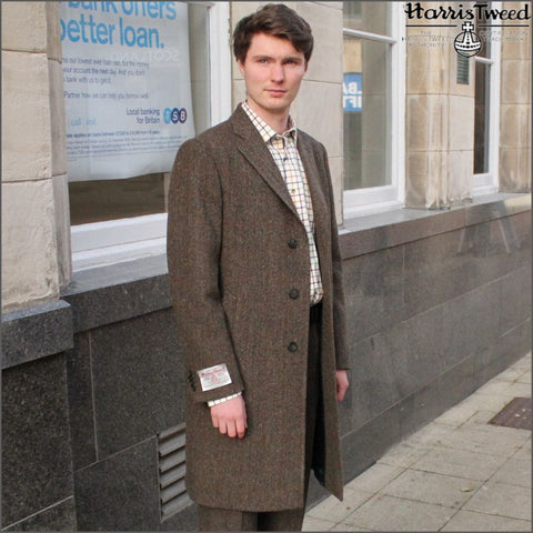 Harris Tweed Brown Herringbone Overcoat =