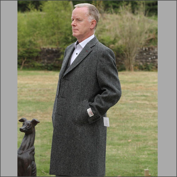 Harris Tweed Dark Grey Herringbone Overcoat*