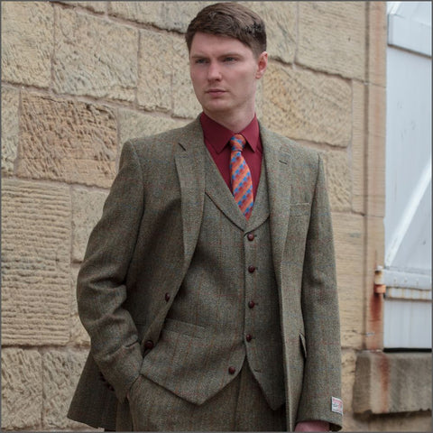 Harris Tweed Beige/Olive Herringbone Jacket~~