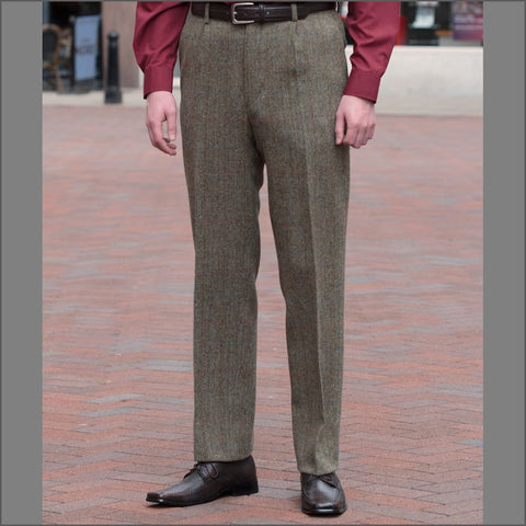 Harris Tweed Beige/Olive Herringbone Trousers=