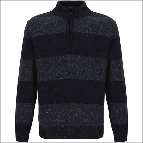 Drifter Navy/Blue Stripe Fleck Zip Neckº