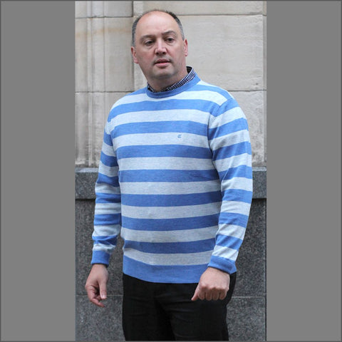 Casa Moda Blue/Grey Cotton Crew Neckº