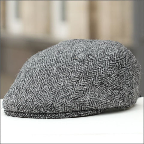 Harris Tweed Stornoway Grey Herringbone Cap--