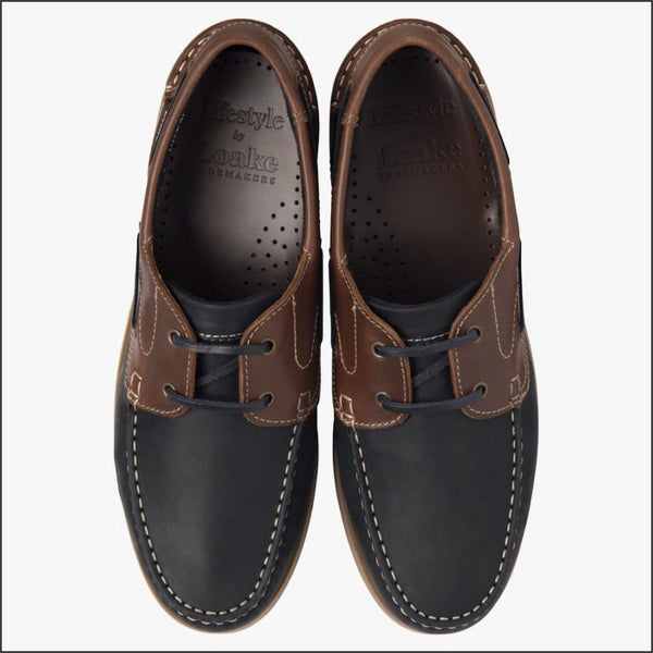 Loake Lymington Navy Brown Nubuck Boat Shoe=