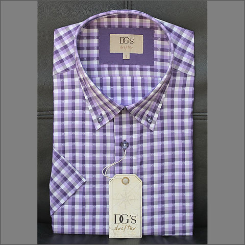 Drifter Ivano Purple/White Check Short Sleeve Shirt=