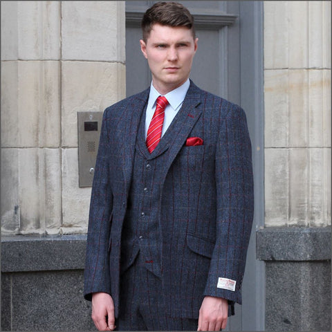 Harris Tweed Blue, Wine Check Jacket=