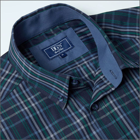 Drifter Ivano Green, Navy & Blue Check Shirt--