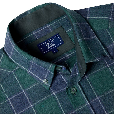 Drifter Ivano Green & Navy Checked Shirt--