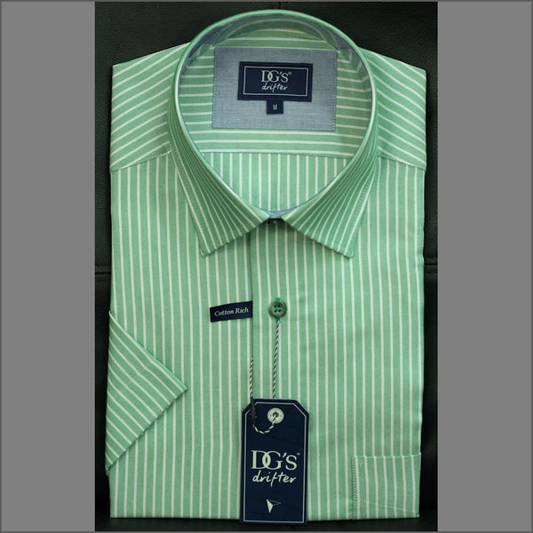 Dg's Green with White Stripe Short Sleeve Shirt=